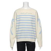 【50%OFF】ボーダー×袖リボンジャカードニット