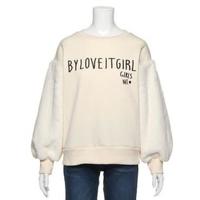 【50%OFF】袖フェイクファー切り替えロゴ入りトレーナー