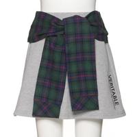 チェックシャツウエスト巻き風裏毛台形スカパン