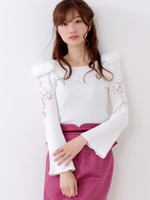 2WAY袖装飾肩ファーニット/シロ