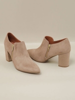 7.5cmブロックヒールショートブーツ/ベージュ