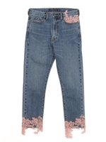 CROP LEG JEANS W/LACE DETAIL/インディゴ