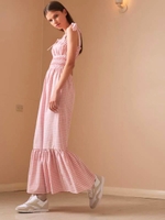 IRIS CHECK MAXI DRESS/PEACH W WHITE