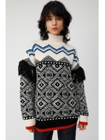 MIX PATTERN FRINGE ニット/柄WHT5