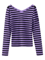 V-NECK STRIPED TOP/ライトパープル