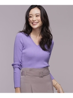 Vネックリブニットプルオーバー/ラベンダー