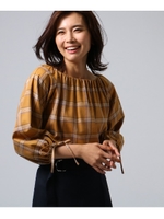 [L]チェック柄ギャザーシャツ/マスタード(233)