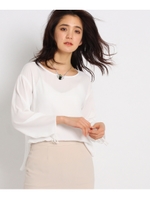 [L]袖シャーリングブラウス/ホワイト系(002)