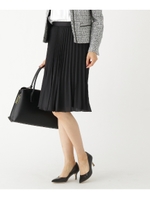 [S]サテンアコーディオンプリーススカート/ブラック(019)