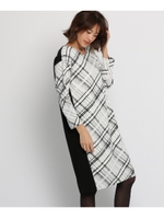 [S]チェック柄切り替えワンピース/ホワイト(102)