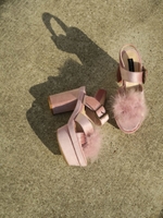 fur velour sandal/pink