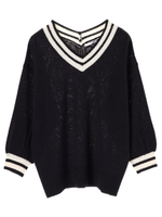 ・RAY CASSIN ラインVネックニットチュニック/ネイビー