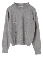 ・カラービジューニットプルオーバー/杢グレー