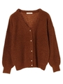 ・パール調釦ニットカーデ/ブラウン