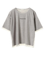 ・刺繍チュールTシャツ/杢ライトグレー