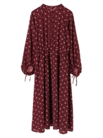 ・前ボタン花柄ワンピース/ボルドー