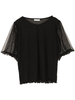 ・袖ドットチュールテレコプルオーバー/ブラック