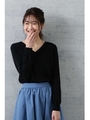 ｜美人百花 10月号掲載｜14Gイタリーベーシックニット Vネック/クロ(010)
