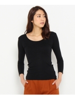 〔洗える〕メリノオプティモ 8分袖Uネックシャツ/ブラック(019)