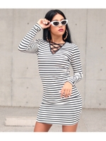 【ANAP USA】フロントレースアップボーダータイトワンピース/ホワイト(001)