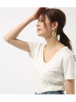 【AZUL BY MOUSSY】スーピマCモダールVネック半袖プルオーバー/O/WHT