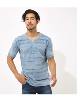 【AZUL BY MOUSSY】チマヨコットンインディゴ半袖Vネックプルオーバー/L/BLU