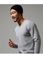 【AZUL BY MOUSSY】ヘビーワッフルVネック長袖プルオーバー/T.GRY