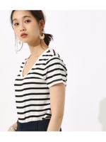 【AZUL BY MOUSSY】ベーシックVネック半袖プルオーバー/柄BLK