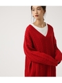 【AZUL BY MOUSSY】ルーズVネックケーブルニットプルオーバー/RED