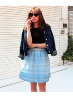 【CHILLE】ボーダーオーガンジースカート/ブルー(019)