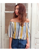 【CHILLE】マルチストライプオフショルトップス/ブルー(019)