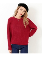 【CHILLE】 鹿の子編みニットトップス/ワイン(026)