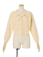 【F i.n.t】タイ付きフリル衿ニットカーディガン/IVORY