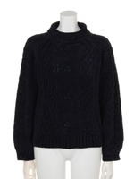 【F&A】モールヤーンポンポンケーブルニットプルオーバー/NAVY