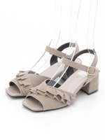 【Rew de Rew】ベルベットフリル付サンダル（8R18-03146）/ベージュ