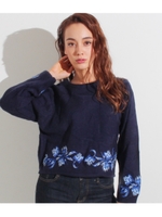 【Settimissimo】 フラワー刺繍ワイドスリーブニットトップス/ネイビー(018)