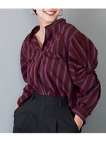 【Settimissimo】 レジメンタルストライプクロススリーブブラウス/ワイン(026)