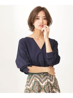 【WEB限定】カットジョーゼットスキッパーブラウス/ネイビー