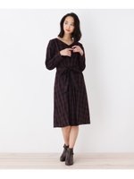 【WEB限定サイズ有り】ミックスチェック ワンピース/ボルドー(264)