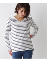 【アルガンオイル配合】USコットン長袖Tシャツ/ブラックボーダー(319)