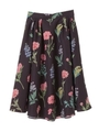 【スカート】ボタニカル花柄フレアスカート/ブラック