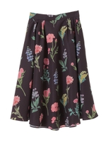 【スカート】ボタニカル花柄フレアスカート/ブラック