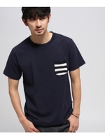 【ユニセックス】ボーダー スター 異素材ポケットTシャツ/ネイビー(093)