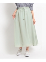 【洗える】【ウエストゴム】ジョーゼットロングスカート/ライトグリーン(021)