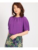 【洗える】ギャザージョーゼットブラウス/ロイヤルパープル(082)