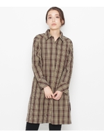 【洗える】コットンチェック　ロングシャツ/ベージュ(252)