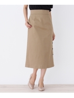 【洗える】サイドボタンハイウエストチノスカート/サンドベージュ(053)