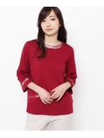 【洗える】シルケットストレッチコットン7分袖カットソー/ワインレッド(063)