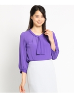 【洗える】ジョーゼットボウタイブラウス/ライトパープル(081)