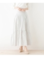 【洗える】ストライプロングギャザースカート/ホワイト系(302)